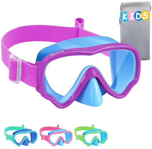 Vvinca Children's Diving Goggles with Fabric Band, Swimming Goggles Children for 3-14 Years Boys Girls, Snorkel Mask, 180° Panorama, Anti-Leak Diving Mask