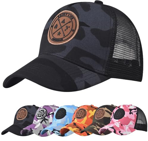 Enwokran Baseball Cap Mens Embroidery Hats Unisex Hip Hop Trucker Caps Adjustable Mesh Back UPF 50+ UV Protection Summer Sun Hat Sports Cap (Black Camouflage)