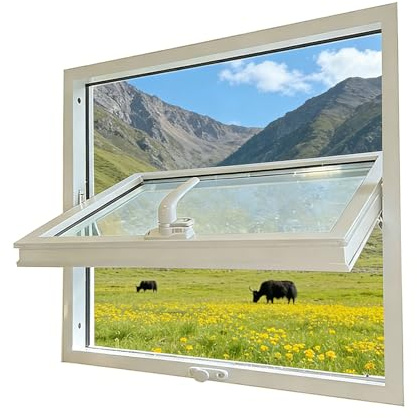 42x30 Basement Window with Tempered Glass, Adjustable Ventilation Windows,360Degree Rotation Home Replacement Aluminum Casement Window for Sheds, Bathroom - Customizable Size - White