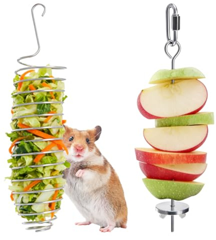 2 Pièces Mangeoire Suspendue pour Perroquet, Porte Brochettes de Fruits | Brochette Nourriture Perroquet en Acier Inoxydable, Porte-Nourriture pour Oiseaux, pour Fruits et Légumes