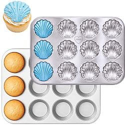 immer Stampo da Forno in Acciaio Inossidabile Teglia Muffin Classica e Conchiglie, senza Rivestimento senza PFAS 18/8 Lavabile in Lavastoviglie (Muffin Classici+Conchiglie)