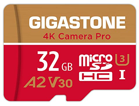 Gigastone 32 GB Micro SD-kort MicroSD A2 V30 UHS-I U3 C10, 4K UHD videoinspelning, 4K spel, läsa/skriva 95/35 MB/s, med MicroSD till SD-adapter för Nintendo Dashcam Gopro Canon Nikon kamera drönare