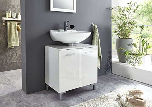 BMG Möbel Hochglanz SOFTCLOSE Bad Unterschrank Waschbeckenunterschrank Marbella in Hochglanz weiß mit Softclose und Einlegeboden - Made in Germany -