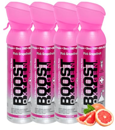 Boost Oxygen Portable Oxygen Cylinder with 95% Oxygen - 20L, 4x5L Oxygen Canister with Oxygen Mask for More Than 400 Inhalations - Portable Oxygen Can, Oxygen for Home use (Pink Grapefruit Flavour)
