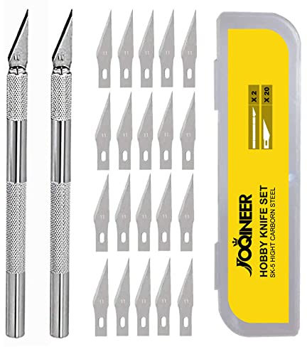 Knife Juego de cuchillos artesanales de precisión de acero inoxidable para bricolaje Trabajo de arte - 2 asas y 20 hojas de repuesto con estuche (2+20-2)