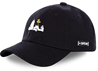 Capslab Snoopy The Peanuts Black Curved Unstructured Strapback Cap - One-Size