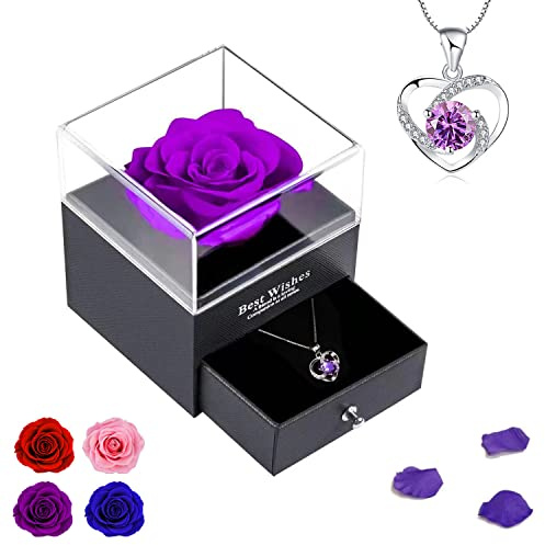 NEWUPZSI Bevarad ros kvinnor flickvän med splitter halsband handgjorda, Infinity rosor, smycken presentlåda, rosenbox födelsedag för mor syster fru