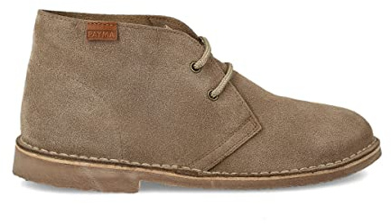 PAYMA - Stivali Stivaletti Safari Deserto in Pelle per Uomo e Donna. Fatto in Spagna. Scarpa Chukka in Crosta di Pelle Sport. Chiusura con Lacci. Suola in Gomma. Colore: Tortora, Taglia: EU 38