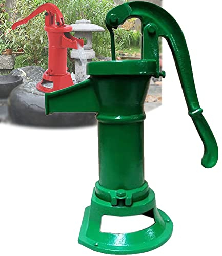 Handschwengelpumpe Nostalgie, Gusseisen Schwengelpumpe, Antik Design Wasserpumpe, Gartendekoration Pumpe, Gartenpumpe Rundflansch (Color : Green)