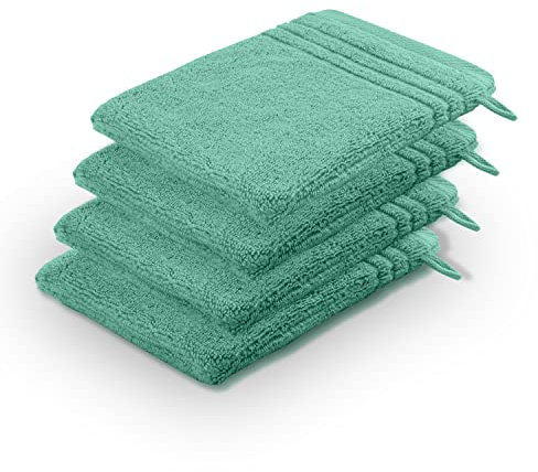 La Vida Premium Waschhandschuh-Set 4-teilig Türkis, 100% Frottee-Baumwolle, 480g/m², weich und saugstark, fürs Badezimmer, Oeko-Tex 100 Zertifiziert, 4 x Waschlappen