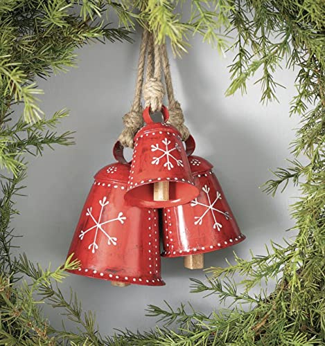 Campane natalizie rustiche decorative natalizie grandi ornamenti fatti a mano campana da appendere per la casa campane set di 3 (rosso)