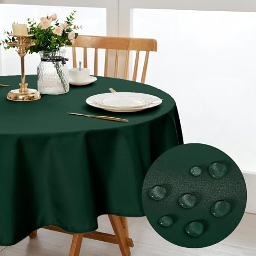 DWCN Grün Tischdecke Rund 160cm,Fleckschutz Abwaschbar Tischdecke Weihnachten Tischtuch für Esszimmer,Garten,Party,Hochzeiten oder Haushal