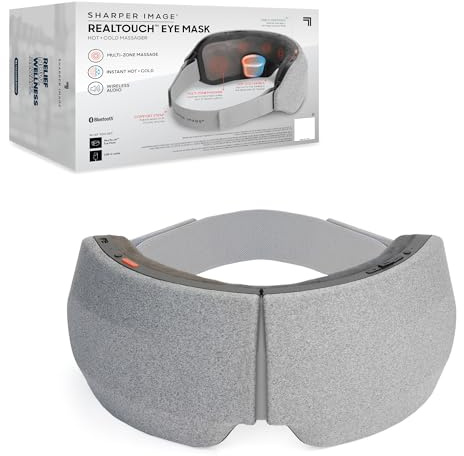 Sharper Image® RealTouch™ Eye Mask, Hot + Cold Massager, Air Compression, Puffy Under Eye Aid, Bluetooth Music, USB-C Rechargeable, Headache Stress & Anxiety Relief, Relaxation & Comfort Travel Gift