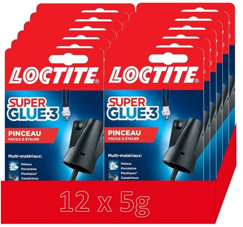Manovella Super Glue 3 borstborste pack med 12, starkt lim, lätt att använda med en borste, direkttorkande flytande lim, transparent lim, 12 självhäftande flaskor 5 g vardera