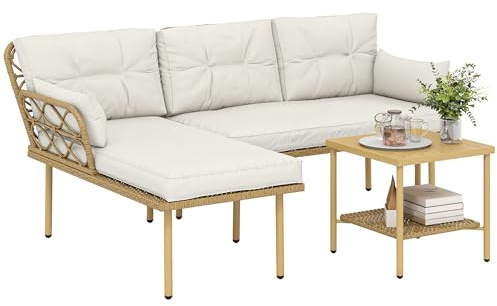 Outsunny Salon de Jardin Exterieur 4 Personnes avec 1 Table Basse Crème