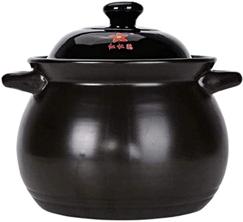TEmkin Cazuela Olla Cazuela De Barro Estofado Cocción Lenta Cocción A Fuego Lento Sartén Ovalada De Gran Capacidad Negro-Negro_3.3L (Negro 3.3L)