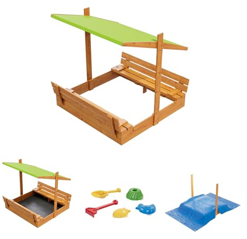 Arenero de madera con banco de techo cubierta impregnada caja de arena 150 cm (verde)