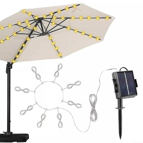 Solar Parasol Lights LED, Garden Umbrella String Lights Solar Powered with Remote Control,for Patio Garden Outdoor Decor(Warm White)