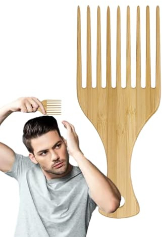 Pettine a denti larghi, pettine a forchetta in legno massello, pettine a denti larghi per capelli ricci | Pettine per acconciature da uomo | Pettine per capelli a denti larghi | Pettine per capelli in