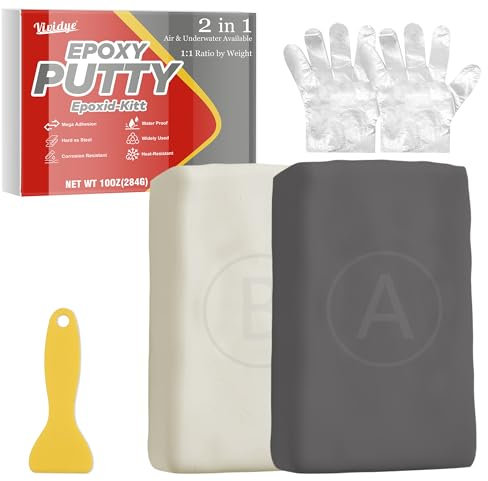 Epoxidharz Knete Grau 280g, 2 Komponenten Kunststoff Spachtelmasse, Holzkitt, Epoxid Knetmasse, Pool Reparaturknete, Fliesen Epoxidharz Keramik Reparaturset für Löcher Füllen, Lecks, Risse Reparieren