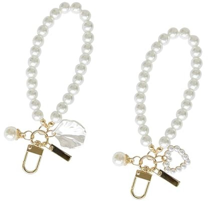 AABDTYYD 2 Schlüsselanhänger für Damen,Goldener Cute Keychain mit Kunstperle,Autoschlüsselanhänger in Herzform, Zubehör Rucksäcke Schlüsselanhänger Anhänger für Damen