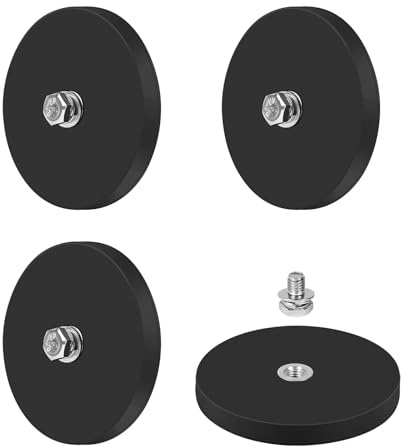 SWAWIS 4 Piezas Imanes de Neodimio Recubiertos de Goma Ø 66mm, Imanes Neodimio Potentes de Goma con M6 Hilo Plano, 30Kg Fuerza de Sujeción, para Fijación de Luces y Equipos de Vehículos