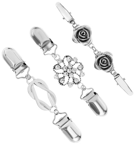 3 Stück Cinch Clip, 3 Stile Retro Elegant Waist Clip in Silber, Clips für Kleidung, Tragbar Cardigan Clips für Kleidung, Kragen und Schal für Damen und Mädchen