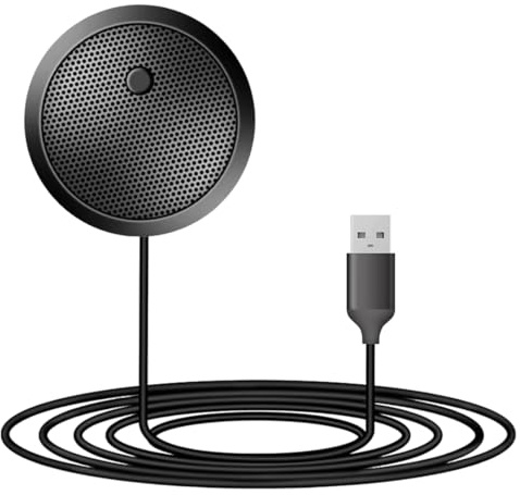 NHQZ Micrófono USB de Conferencia,Micrófono de Condensador Omnidireccional de 360° para Portátil con Botón de Silencio, Plug & Play,Micrófono para PC, Grabación, Curso en línea, Juegos(sin altavoces)