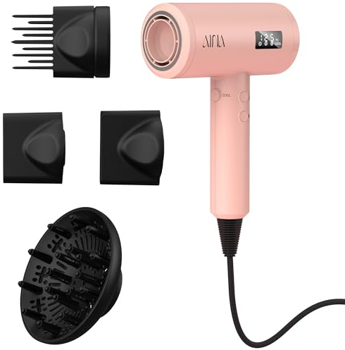 AINA Professionell hårtork (ny teknik), 2 300 W, hårtork med diffusor, borstkam för kvinnor, BLDC borstlös motor 150 000 varv/min, jonisk LED-display, 4 magnetiska fästen, 230 V