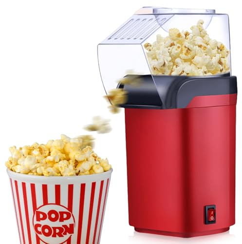 Macchina per popcorn ad aria calda, 1200 W, senza olio, senza grassi, senza BPA, veloce in 3 minuti, funzionamento con un tocco, compatta, design retrò, per casa, home theater, Natale, feste