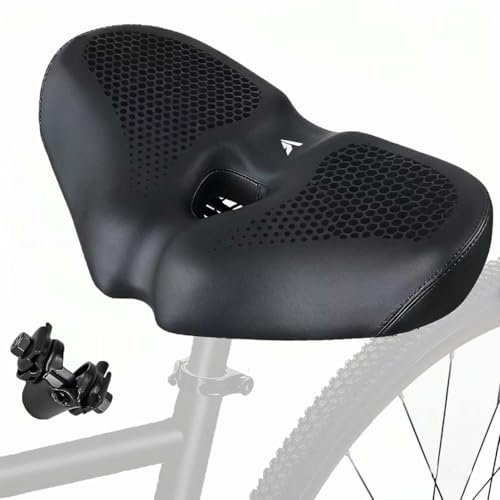 CDDCWZ Sella per bicicletta oversize per uomo e donna, sella universale per mountain bike, city bike, bici elettriche, cyclette, comoda, extra larga, traspirante, ergonomica (nero)