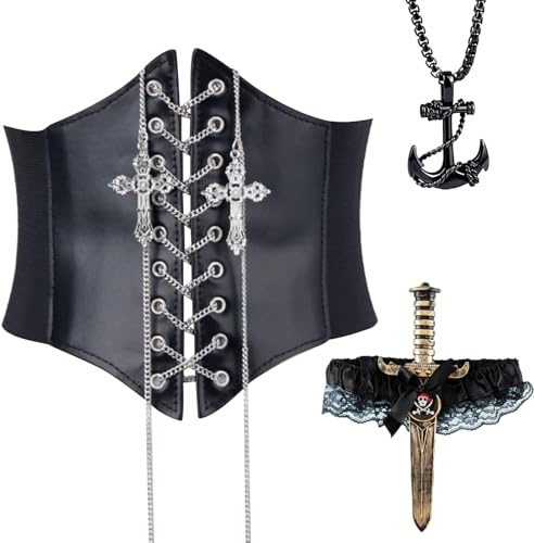TYXHXTF Cinturon Corse, Cintura Elástica, Cinturón Ancho para Mujer, Accesorios para Disfraz de Pirata, Corsé con Cordones para Halloween Vestido de Fiesta Cosplay Medieval
