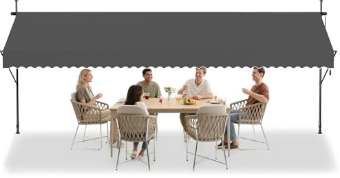 YRHome Klemmmarkise Markise Balkon mit Handkurbel 200cm breit- Balkonmarkise ohne Bohren Höhenverstellbar, Sonnenschutz, wasserdicht Dunkelgrau 400cm