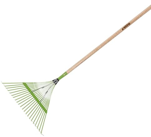 VITO - Râteau à Feuille 157 cm avec Manche en Bois - Balai à Gazon 22 Dents Ramasse Feuilles et Nettoyage du Jardin