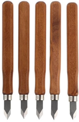 WEKAMOS Coltelli da Intaglio Impugnatura Comfort Set 5 Pezzi Manico in Legno Marrone Lama per Marcatura e Linee Precise per Hobby Legno e Xilografia
