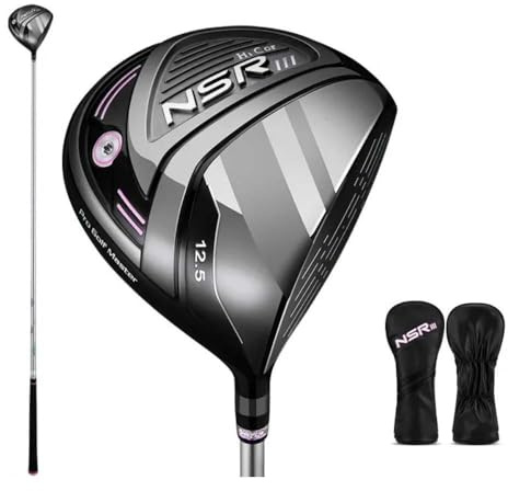 NSR III Golfklubbar för kvinnor högerhänt nr.1/No.3/No.5 Hybrid träklubb titan golfdriver kolskaft hög studs med huvudskydd (#1, svart)