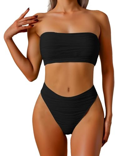 Vikinis para Mujeres - Bikini Bandeau Mujer Braga Alta Reductor Pecho Bikinis Push Up Sin Tirantes Traje De Baño Triangulo Biquini 2 Piezas mit Parte Arriba und Culotte Bañadores 2026