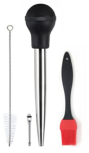 Edelstahl Türkei Bratenspritze FDA Lebensmittelqualität Gummi Leuchtmittel marinadespritze mit Nadel und einfach Bürste sauber Versprühen schmackhaften Säfte Öl Turkey Baster and Brush