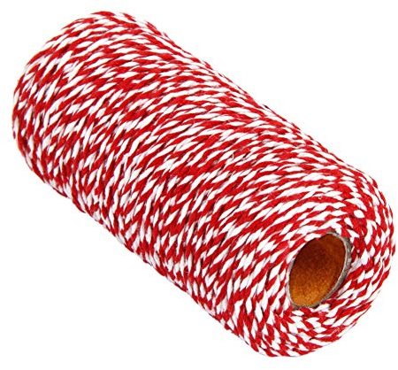 Cotton Bakers Twine, Red and White String Twine Rope Butchers String for Baking Cooking DIY Crafts Wrapping, 100 M