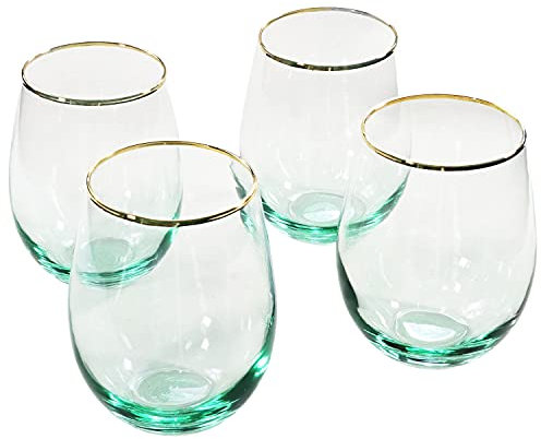 G Decor Set of 4 Radiance Ombre Gold-Rim Tumbler Drinking Glasses Emerald Oasis 600ml