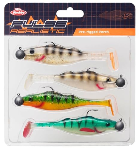 Berkley Pulse Realistic Perch Prerigged Softbait Shad med jigghuvud – ultrarealistisk form och action för fiske av rovfiskar – Gädda, gös, abborre