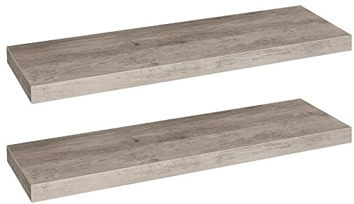 HOOBRO Floating Shelves, Wall Shelves Set of 2, Wall Mounted Shelves, 80 cm, Wall Display Racks, Decorative Hanging Shelf, Wooden Shelves, for Bathroom, Bedroom, Kitchen, Greige EBG80BJP201