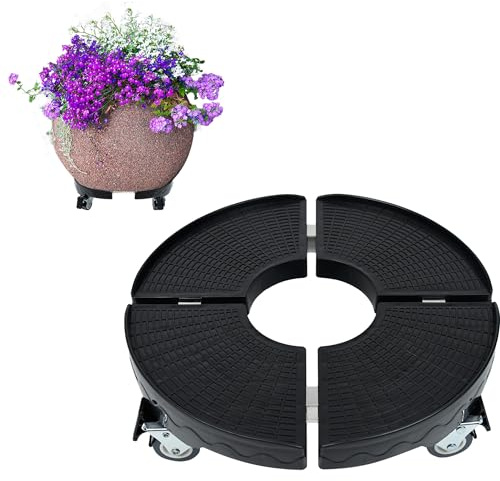 Froadp Rotondo - Rullo per piante con ruote girevoli a 360° e pannello antiscivolo, in polipropilene, dimensioni regolabili, 39 – 52 cm, portatile, portata fino a 300 kg (nero)