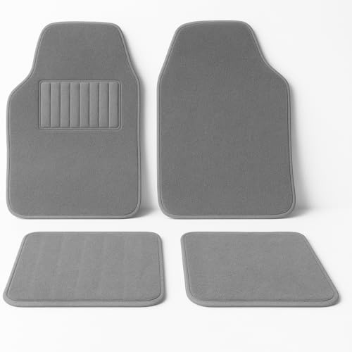 AUTOZOCO Alfombrillas de Moqueta Universales para Coche, Diseño con talonera de Goma, Alfombrilla Lavables, Alfombrillas automóvil moqueta, Delanteras 65x42 cm, traseras 29x42 cm, Gris