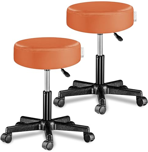 Casaria® 2x Sgabello con Ruote Regolabile 46-60 cm in Similpelle Seduta Imbottita Sedia Girevole Sgabelli con Rotelle Sgabello Sgabello Trucco