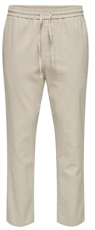 Only & Sons Pantaloni da Uomo ONSLINUS Crop Lin – Tapered Fit – XS S M L XL XXL, Rivestimento Argento., S