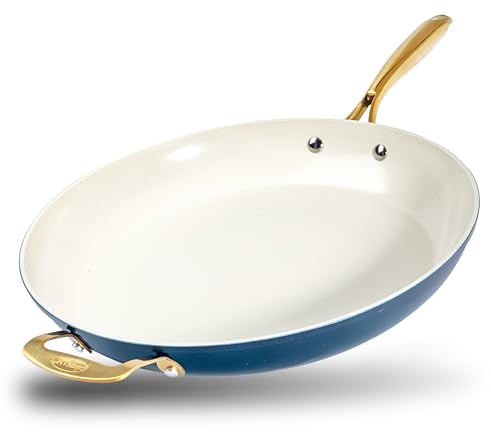 Gotham Steel 14 Inch Non Stick Frying Pans, Family Sized Non Stick Skillet, Large Frying Pan Nonstick Frying Pan, Induction Pan, Nonstick Pan for Cooking, Oven Safe Skillet, Dishwasher Safe–Cream Navy