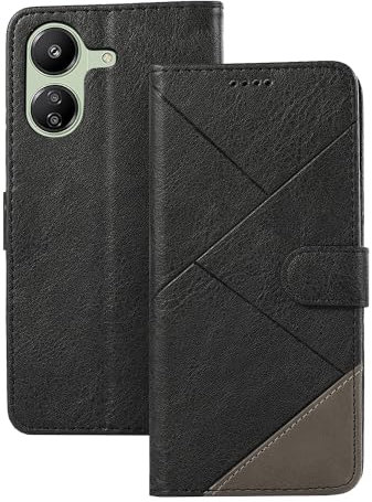binandteam Cover per Xiaomi Redmi 13C 4G Custodia in Pelle libro Flip per Smartphone, con Slot per Tessere e Supporto Pieghevole per Cover Xiaomi Redmi 13C 4G (6.74) - Nero