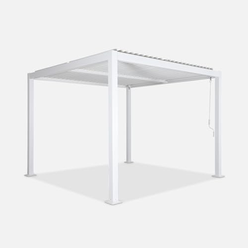 sweeek Pergola bioclimatica 3x3m in Alluminio e Acciaio, lamelle orientabili Bianco - 292x292x231 cm