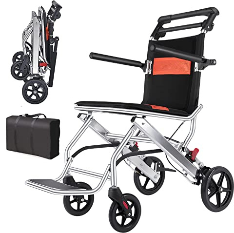 Fauteuil roulant de transport léger, support de 100 kg, chaise de voyage pliante avec frein à main – Fauteuils roulants portables pour personnes âgées et enfants